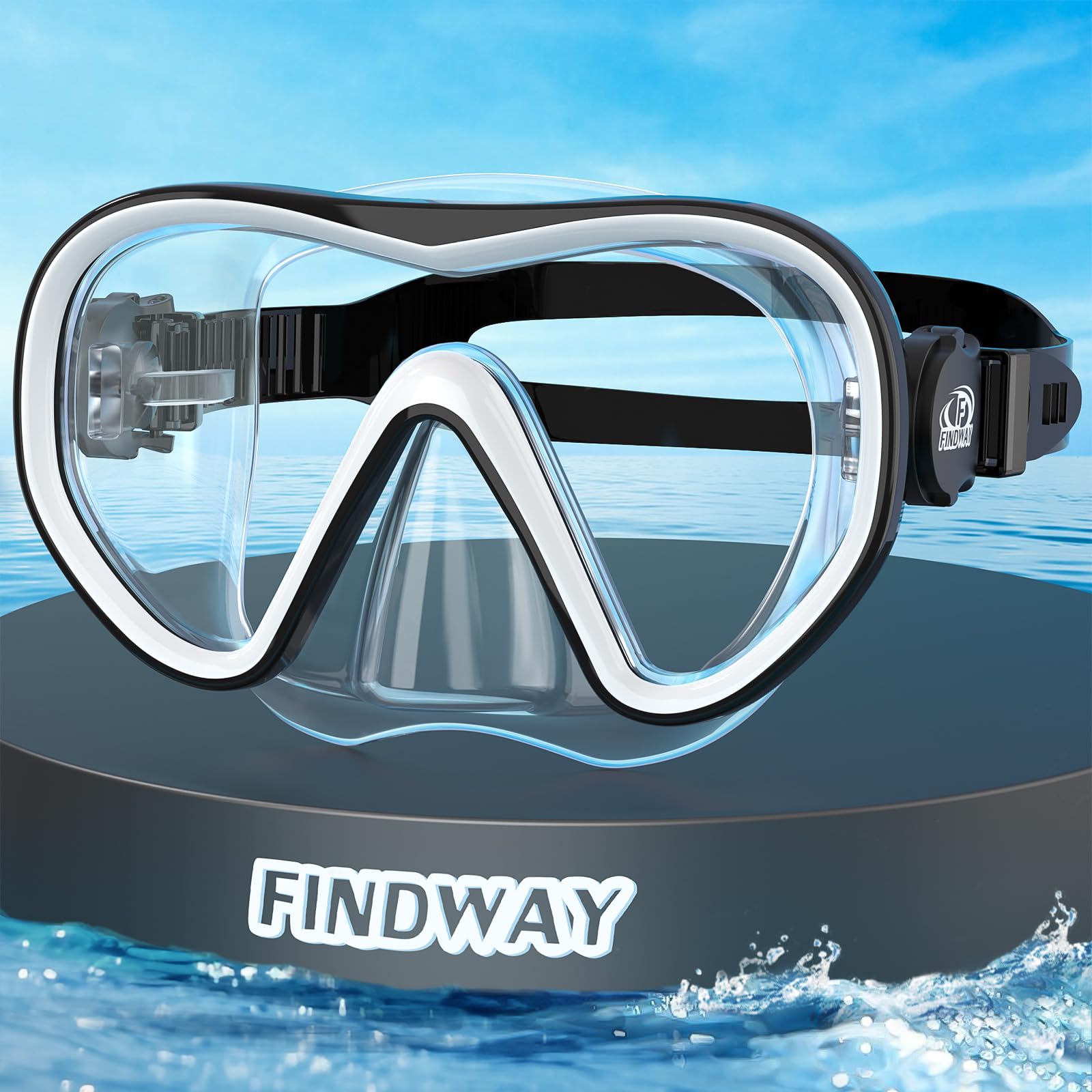 Findway Taucherbrille Kinder,Schwimmbrille Schnorchelmaske Kinder mit Nasenschutz,Geeignet für im Alter von 4-16 Jahren, 180° HD-Panoramablick, Wasserdichte und Beschlagfreie Tauchmaske