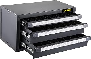 VEVOR Drill Bit Dispenser Cabinet, Three-Drawer Drill Bit Dispenser, Drill Bit Organizer Cabinet, Drill Dispenser Organizer Cabinet for Jobber Length Fractional Size 1/16" to 1/2" in 1/64" Increments