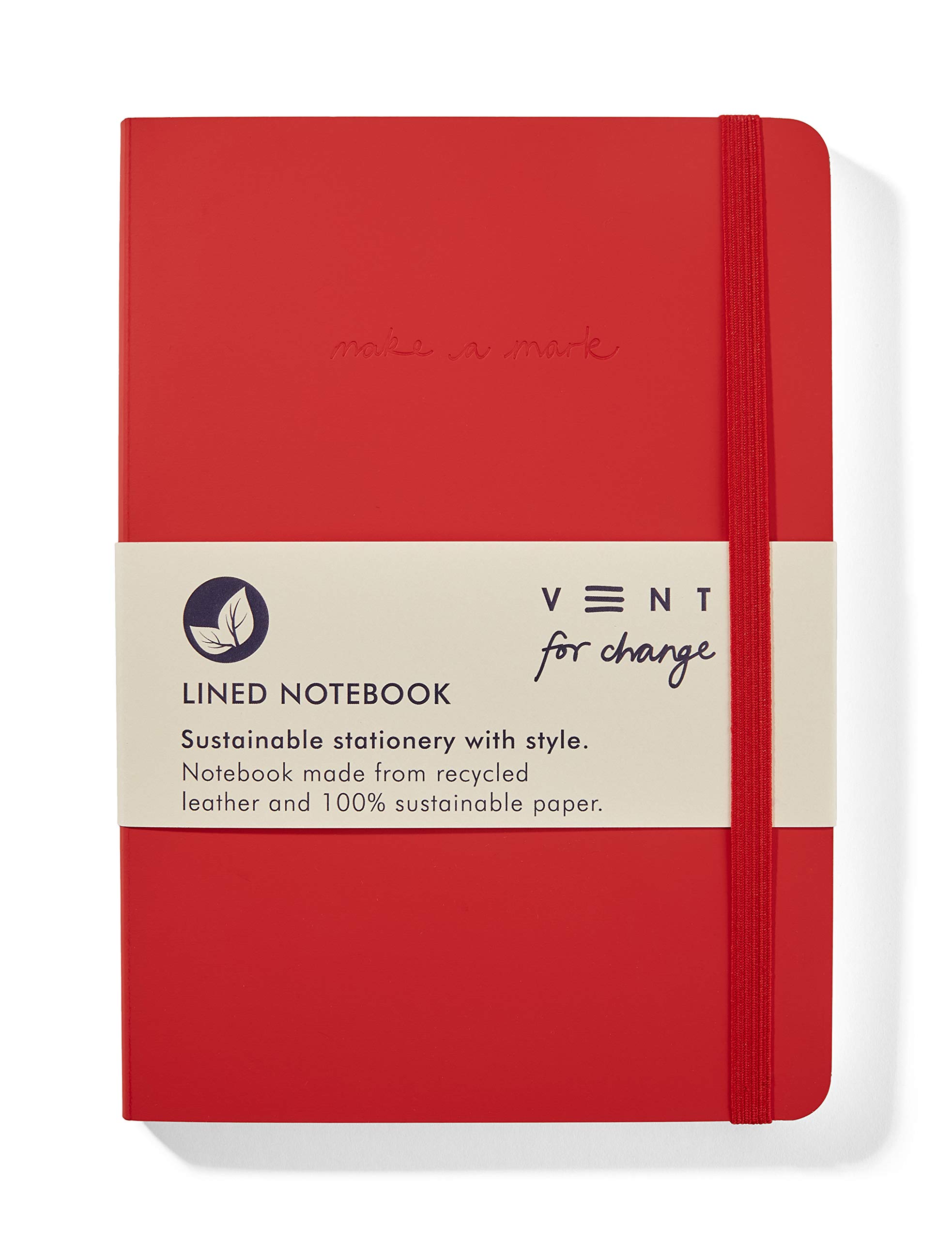 VENT for Change - Make a Mark Range Classic Design Eco Friendly Recycled Leather A5 Notebook With Lined Paper | Lined Notebook/Notepad - Suitable For Men & Women | Lined Journal, Great As A Gift – Red