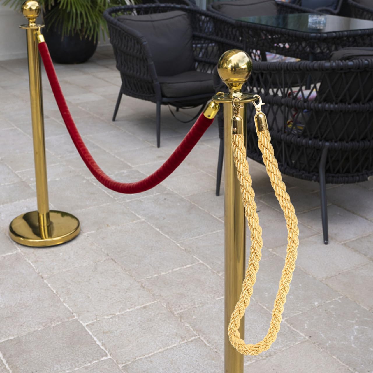 Hemoton Flax Rope Stanchion Barrier Rope with Hooks 59 Inch Crowd Control Queue Line for Hotels Museums Events and Public Spaces