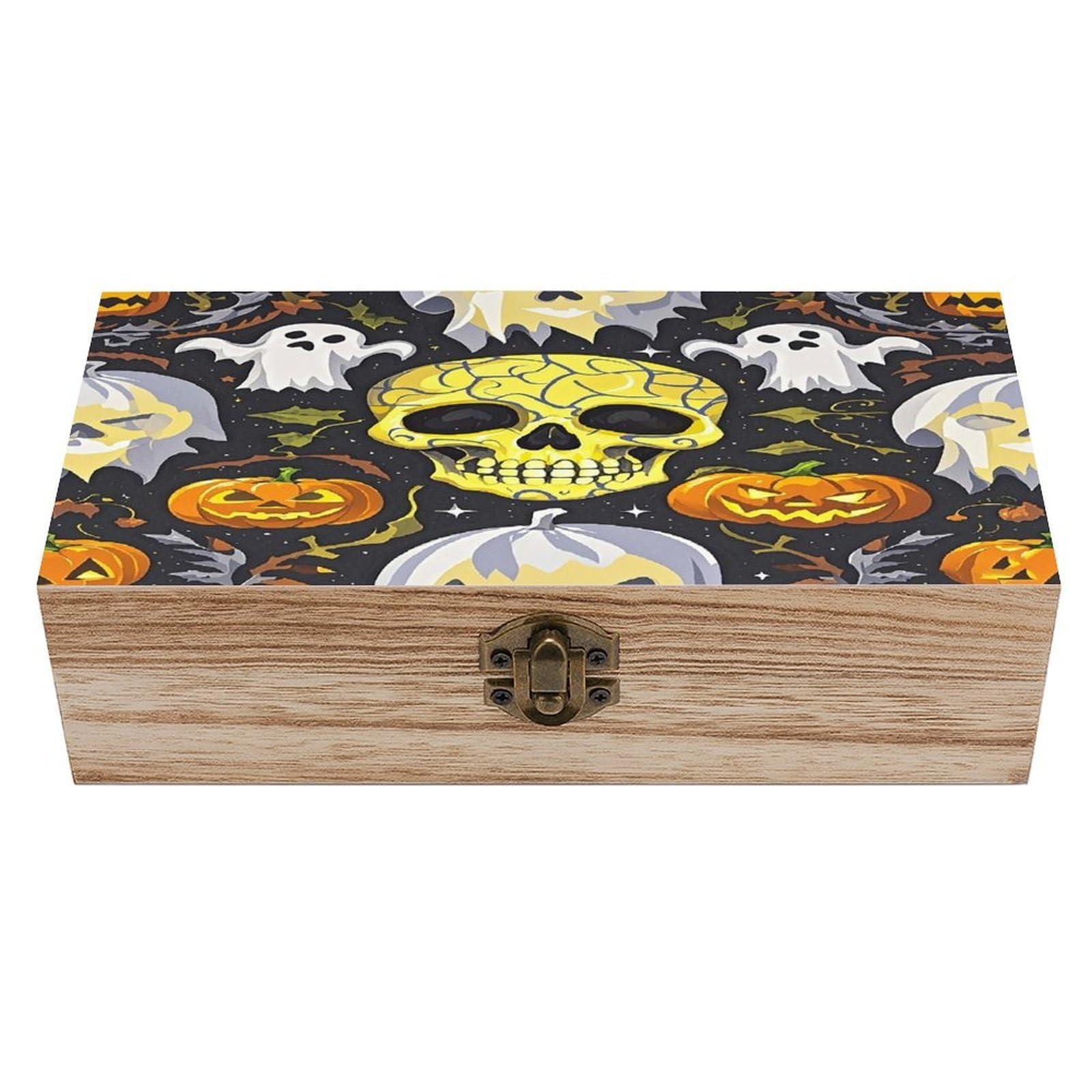 LZQPOEAS Yellow Skull Wooden Box Storage Space to Organize Jewelry in A Beautiful Small Storage Box Decorative Card Boxes Memory Treasure Boxes for Crafts And Photo Storage