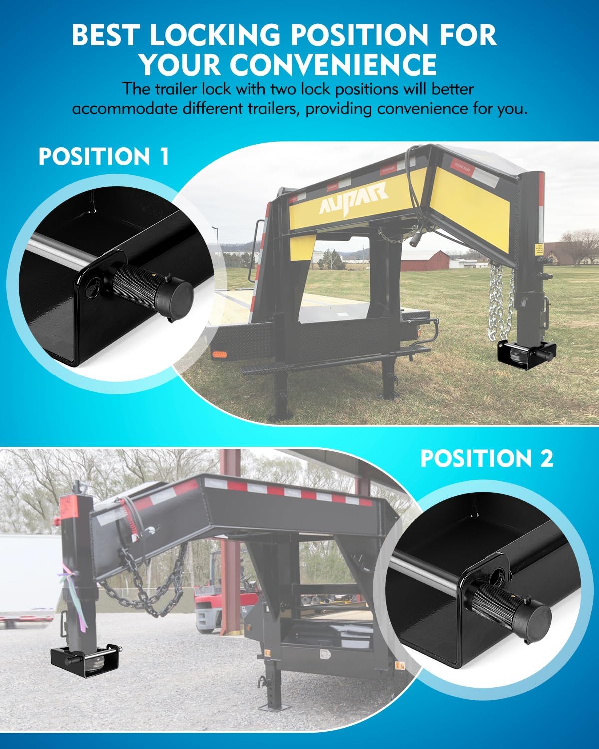 Patent-Designed Gooseneck Trailer Lock | Secure Your Trailer with Two Lock Positions | Black