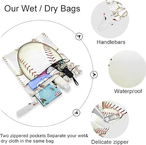 Miniatura 5 de visesunny Bolsa húmeda de béisbol con bolsillos con cremallera, lavable, reutilizable, espaciosa para viajes, playa, piscina, guardería, cochecito,