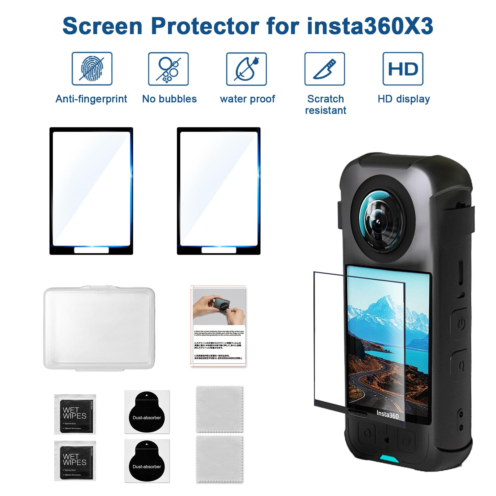 Insta360 X3 6-in-1 Kit mit Linsenschutz, Tasche mit Case und Karabiner, Displayschutz für Action-Kamera