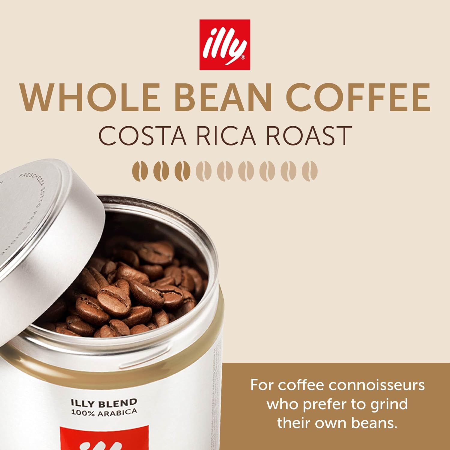 illy Whole Bean Coffee, Costa Rica Single Origin Medium Roast, 100% Arabica, Premium Italian Coffee, Ideal for Espresso, Drip, Moka and French Press Brewing, 8.8oz, 6 Pack