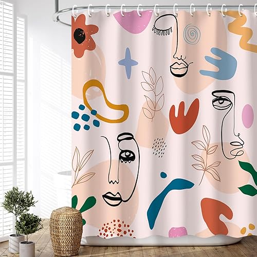 Miniatura 34 de LIVILAN Cortina de ducha de cara abstracta, cortina de ducha moderna, juego de cortinas de ducha con 12 ganchos, cortina de ducha contemporánea