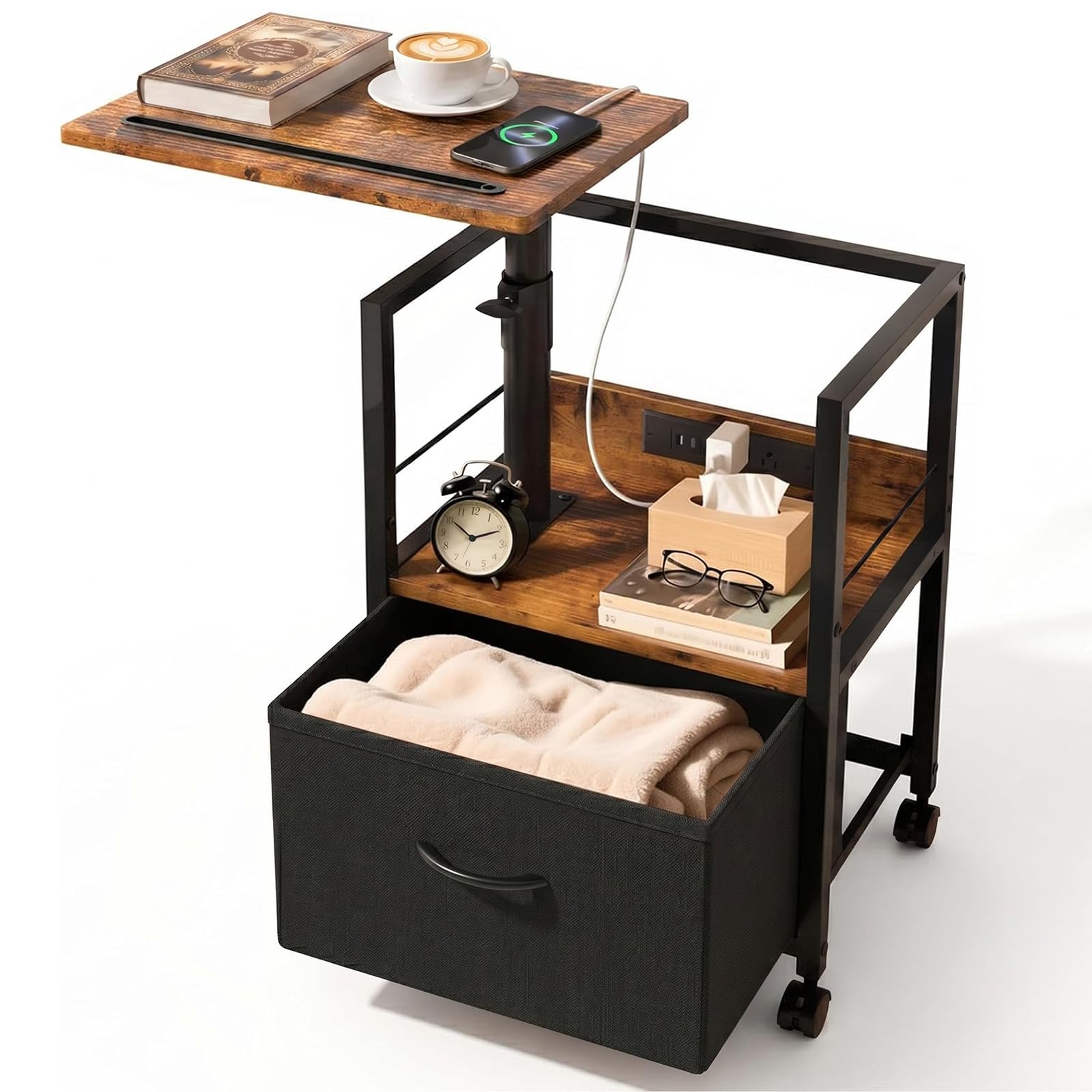 Faesun Swivel Nightstand with Charging Station - Image 1