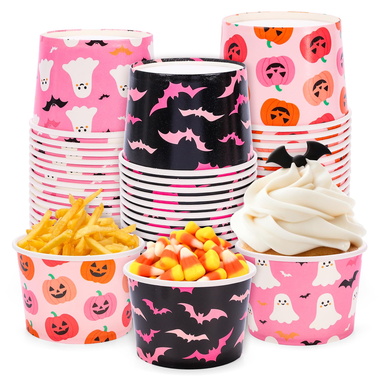 Gobelets jetables en papier Halloween de 255 g avec motifs citrouille et fantome