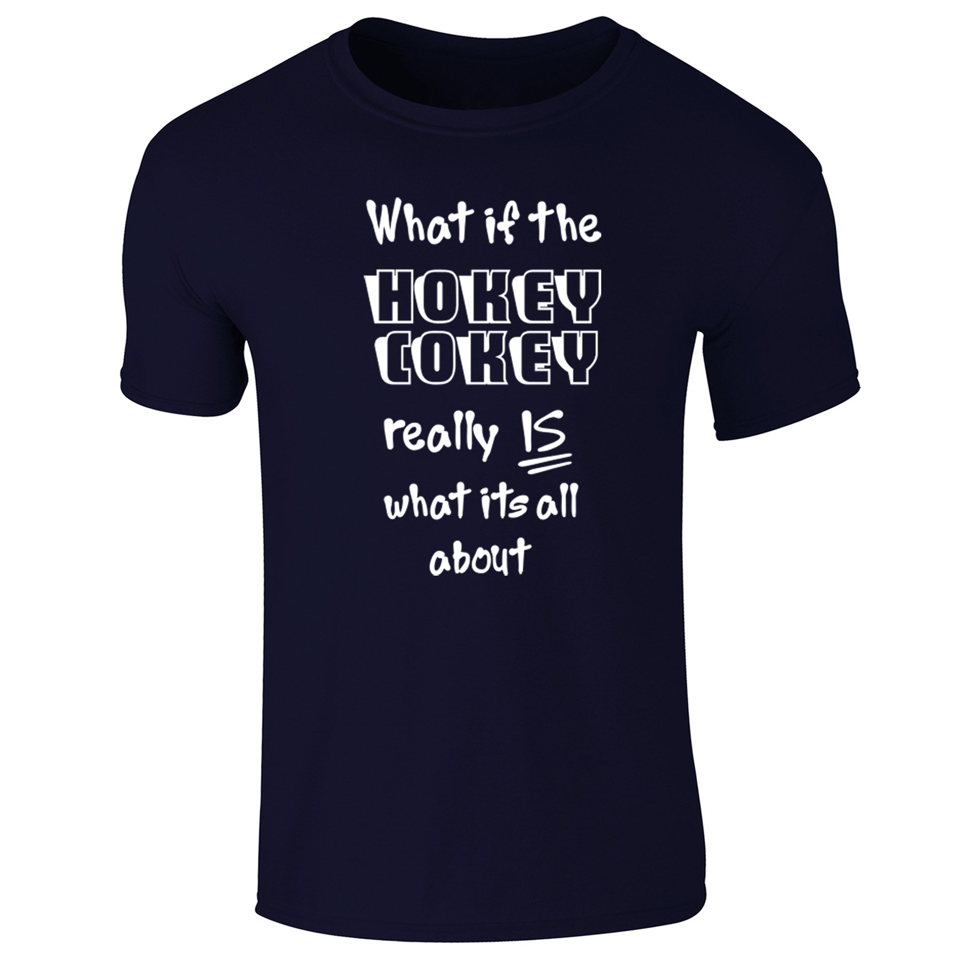 Mens Funny Slogan T-Shirt What If The Hokey Cokey Really is What Its All About Navy Blue (XL)