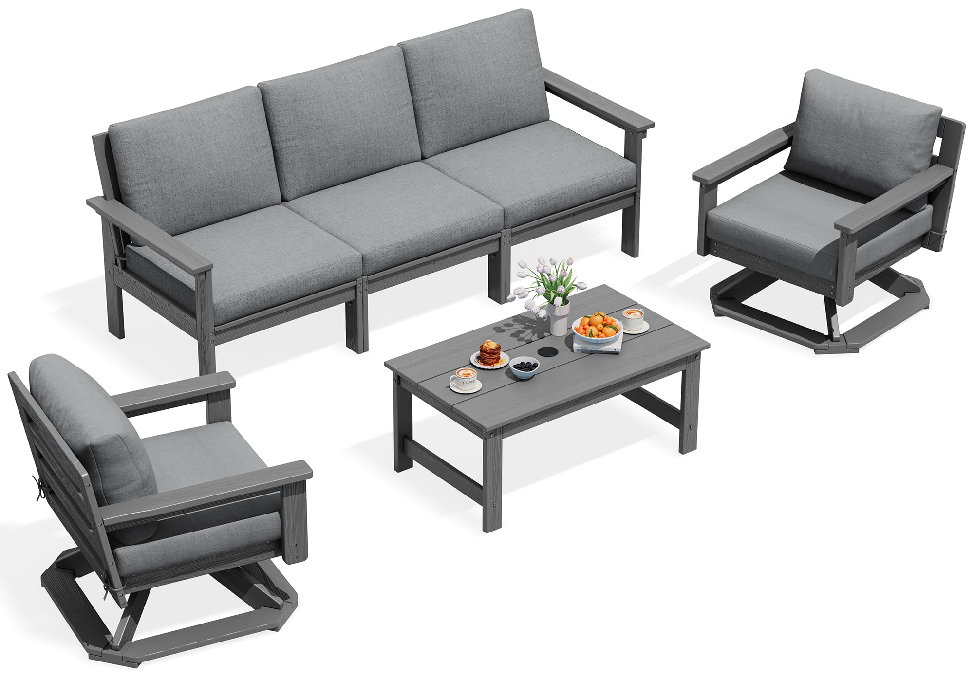SERWALL 6-Piece Outdoor Furniture Set, 2 Swivel Chairs &amp; 3-Seat Sofa
