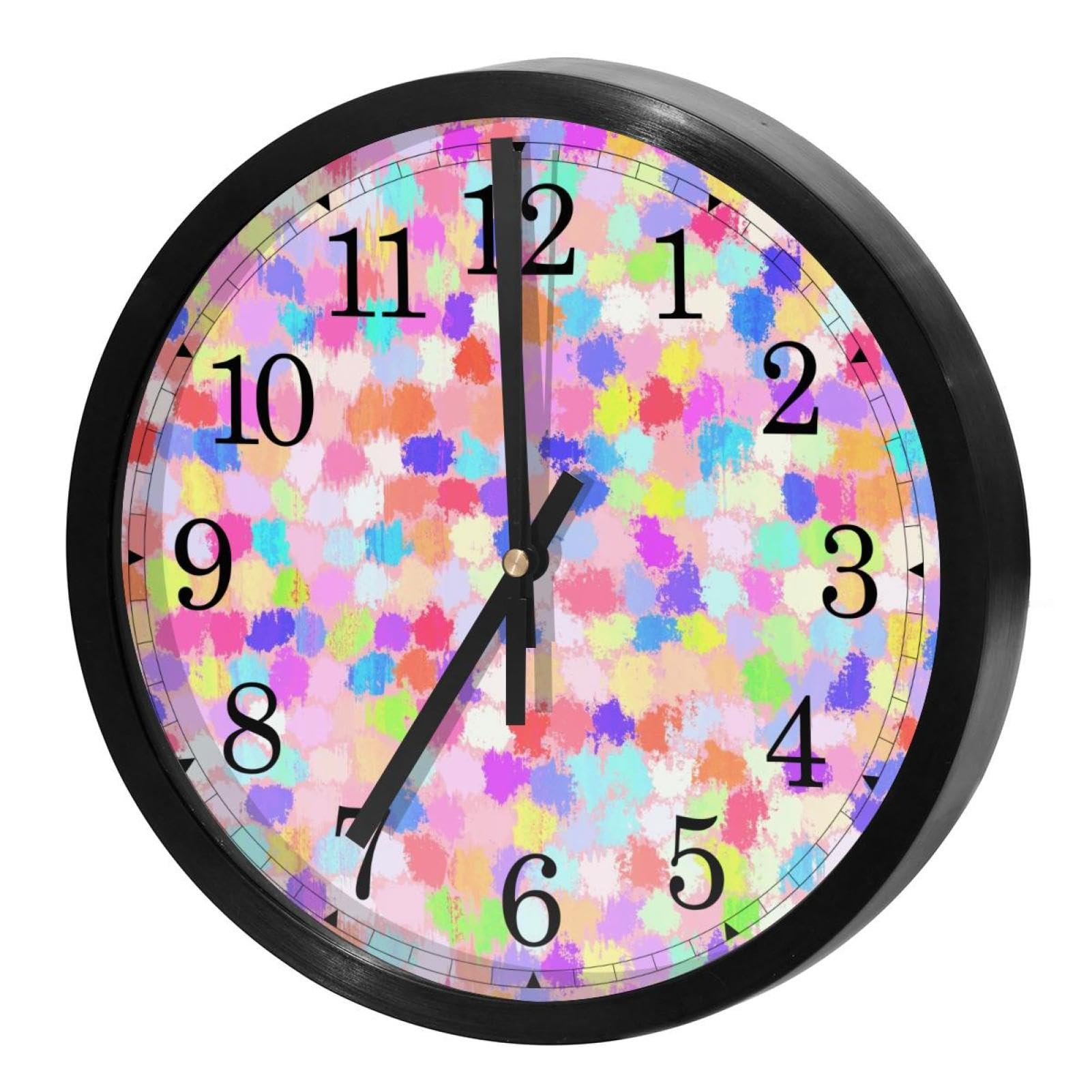 Horloge murale ronde pour cuisine et bureau aux points peints colorés violets