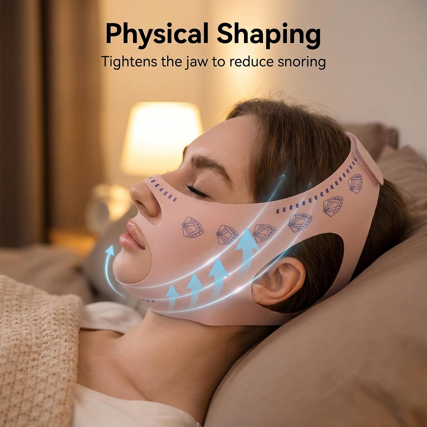 Breathable Hollow Anti Snoring Chin Strap with High Elastic Fabric, Adjustable Sleep Jaw Support Strap for Mouth Breathing Improvement, Washable Sleep Aid for Men Women