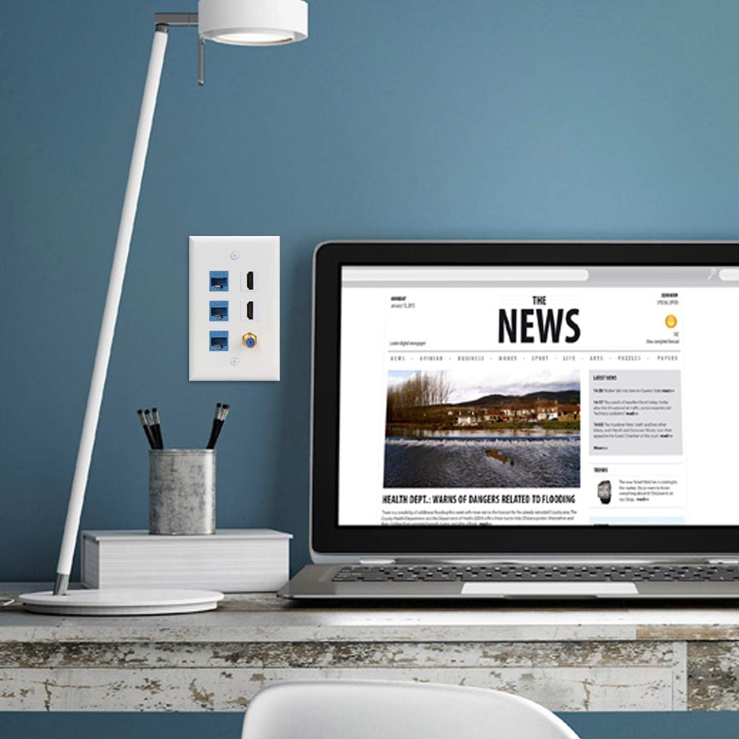 Black Friday - 50% OFF Etherne Wall Plate Decorative, 2PACK HDMI Ethernet Coax Cable TV F-Type Wall Plate(White) - 3 Cat6 Ethernet + 2 Port HDMI +1 Coax …