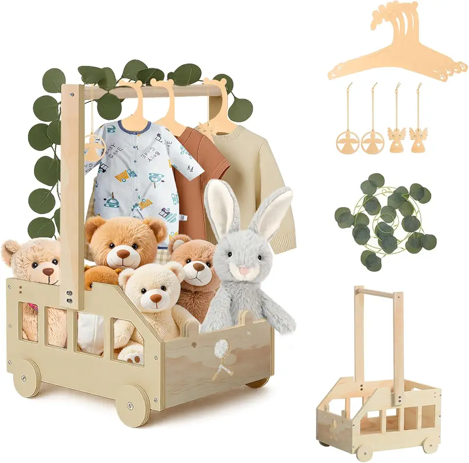 Babykorg trä med björndesign och handtag