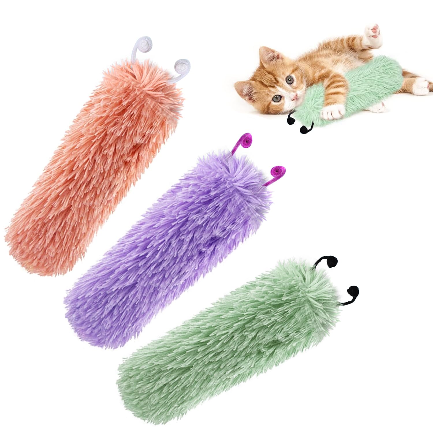 3PCS Cats Toy Cat Pillows Catnip for Cats,Cat Activity Center for Indoor Cats,Quirky Kitty Cat Toys Long Cat Toy,Green,Purple,Pink Funning Gift for Kittens Kitty