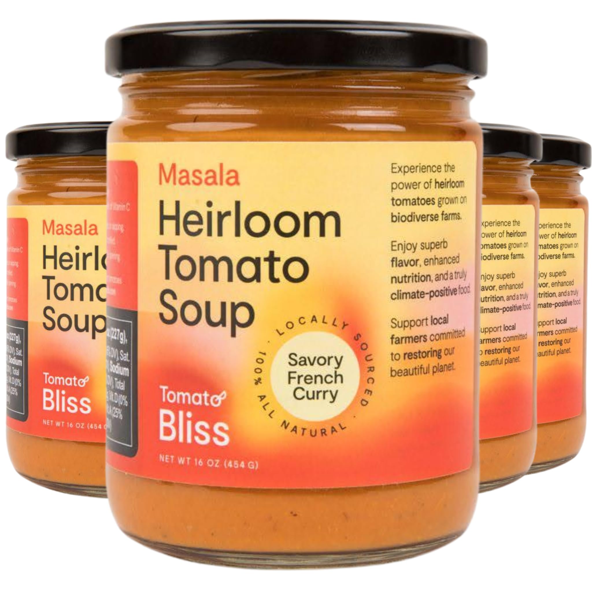Tomato Bliss Tomato Soup, Award-Winning Low Sodium Heirloom Tomato Soup (16 Fl Oz (Pack of 4), Masala)