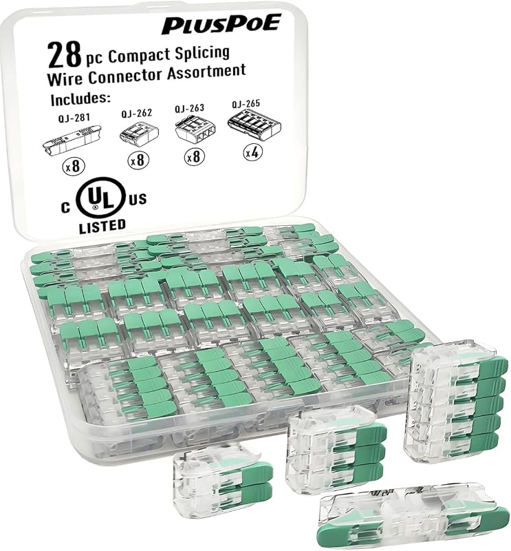 Lever Wire Connector 28pc, UL Listed Compact Quick Splicing Lever Wire Electrical Nuts Assortment | Electrical Insulated Terminals | Compatible with WAGO 221-2401, 221-412, 221-413, 221-415