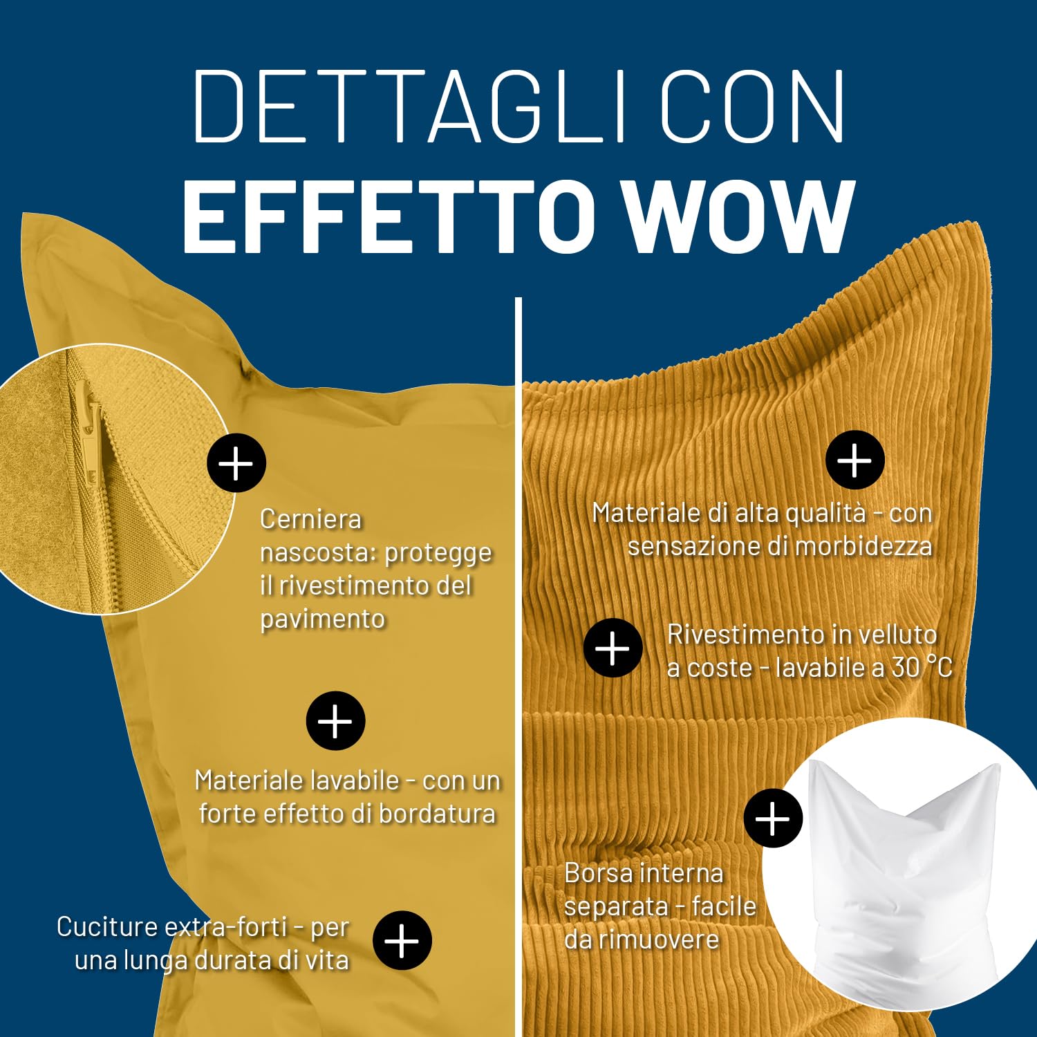 Lumaland Sitzsack Classic XXL All-in-One Set | Gigante Sitzsack XXL con cordino e rivestimento per interni ed esterni | Poltrona con imbottitura EPS sicura all'interno - Rivestimenti facili da