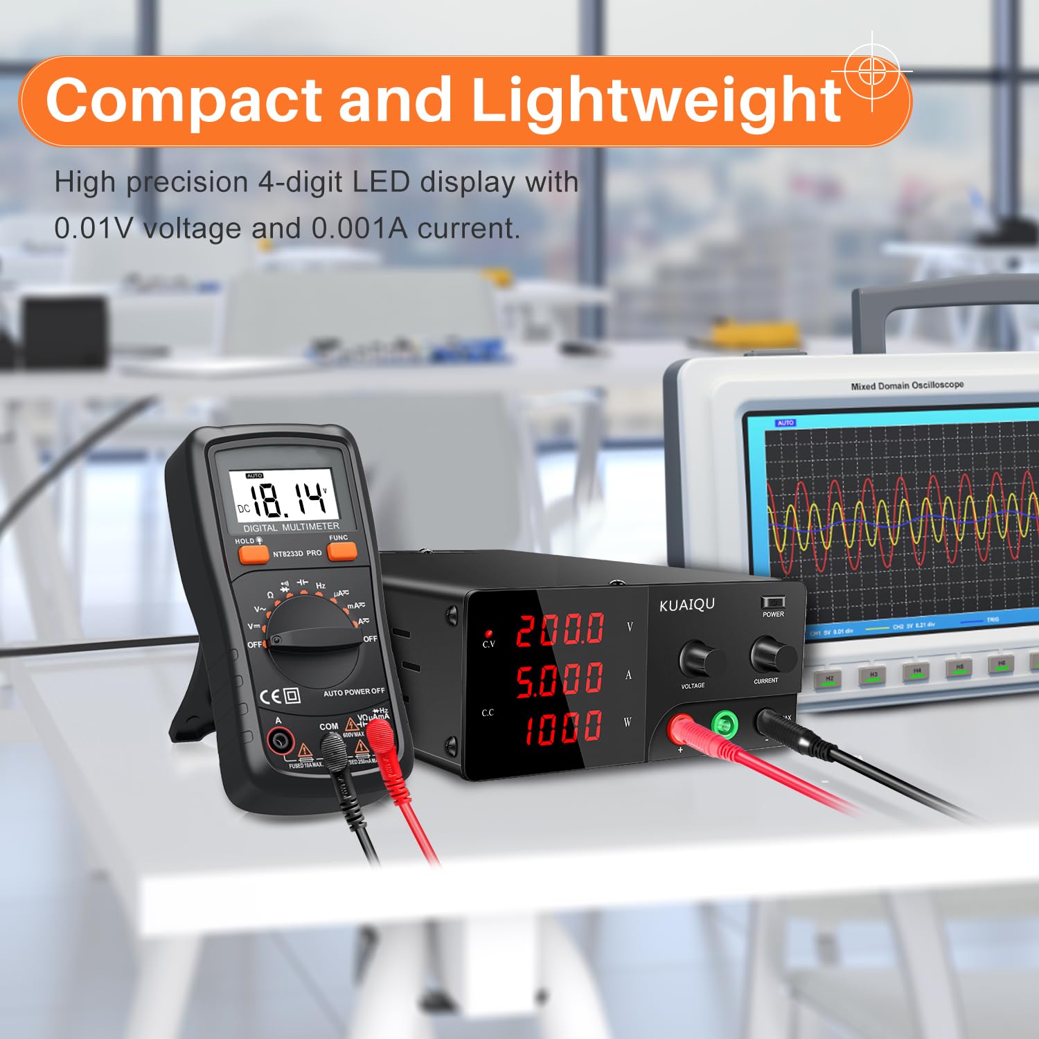 Fuente de Alimentación Regulable 200V 5A 1000W Alta Tensión Fuente de Alimentacion de Banco con Codificador Alta Potencia Alimentación de Laboratorio Ajustable con Salida Estable y Precisa