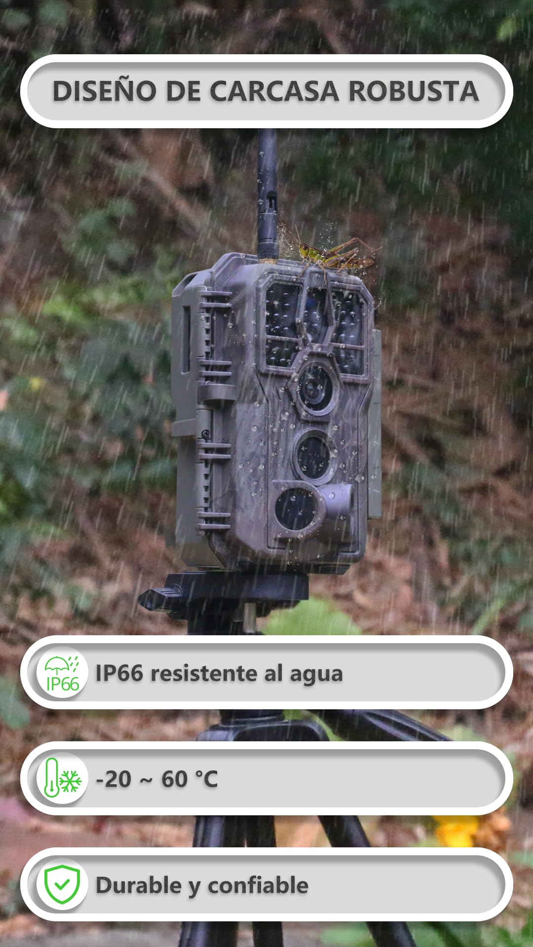 GardePro E8P MAX Cámara de Caza, WiFi, Batería Recargable 8000mAh, Tarjeta SD Incorporada, 64MP 1296P, Camara Fototrampeo con Alcance de Visión Nocturna WiFi con 0,1s Tiempo de Activación