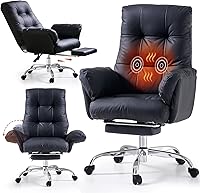 Vista 11 de Silla de oficina EMIAH con reposapiés, silla de cruce con ruedas y brazos abatibles, silla de escritorio reclinable, silla de computadora de cuero