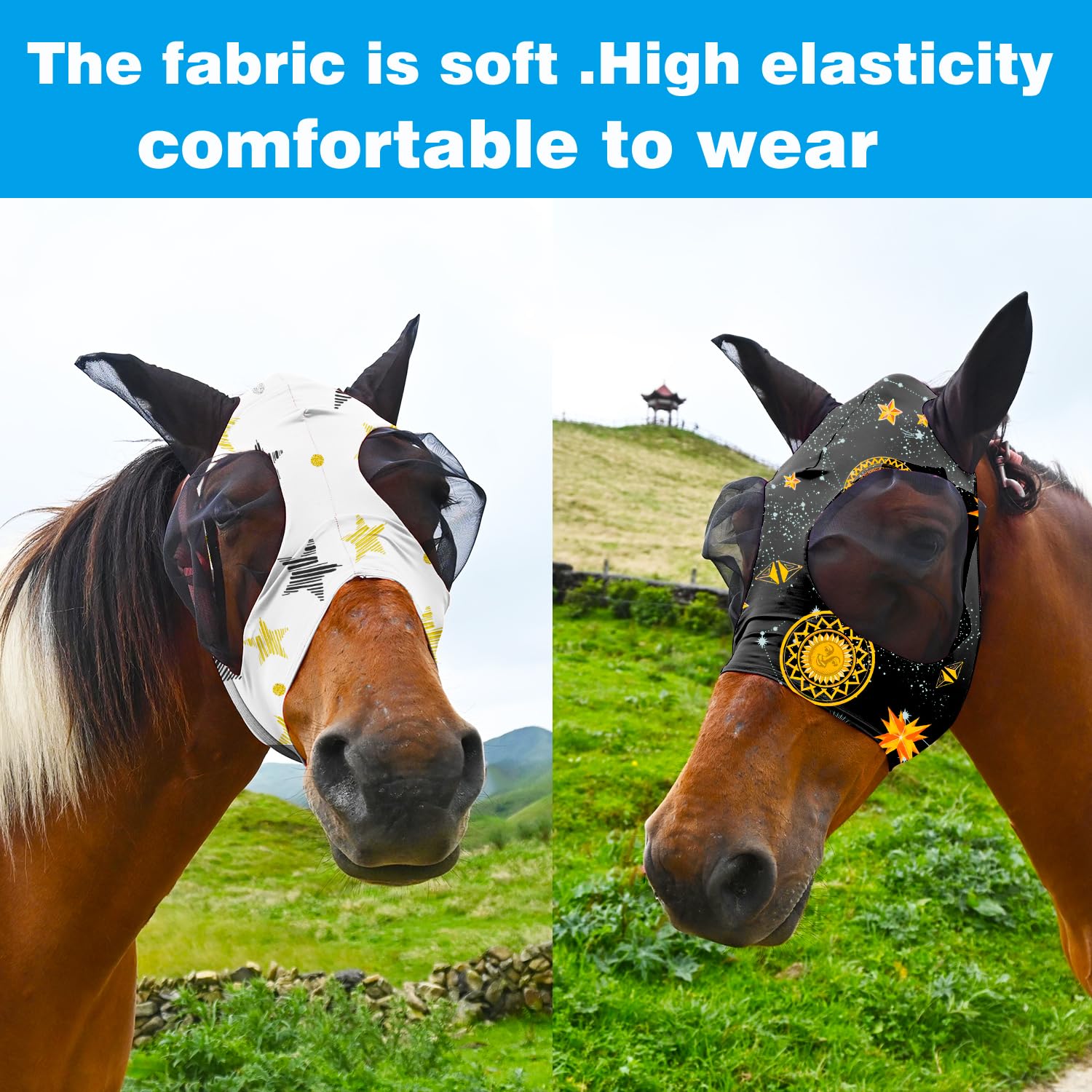 Super Comfort Fliegenmaske für Pferde mit Ohren, elastische Fliegenmaske mit UV-Schutz (Größe: L, 8 Stück)