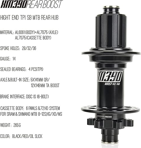 Miniatura 2 de BestParts Buje trasero MTB 0.472x5.827 in 32 agujeros, repuesto para Koozer XM390 Boost Mountain Bike Hub, freno de disco de eje pasante HG hub