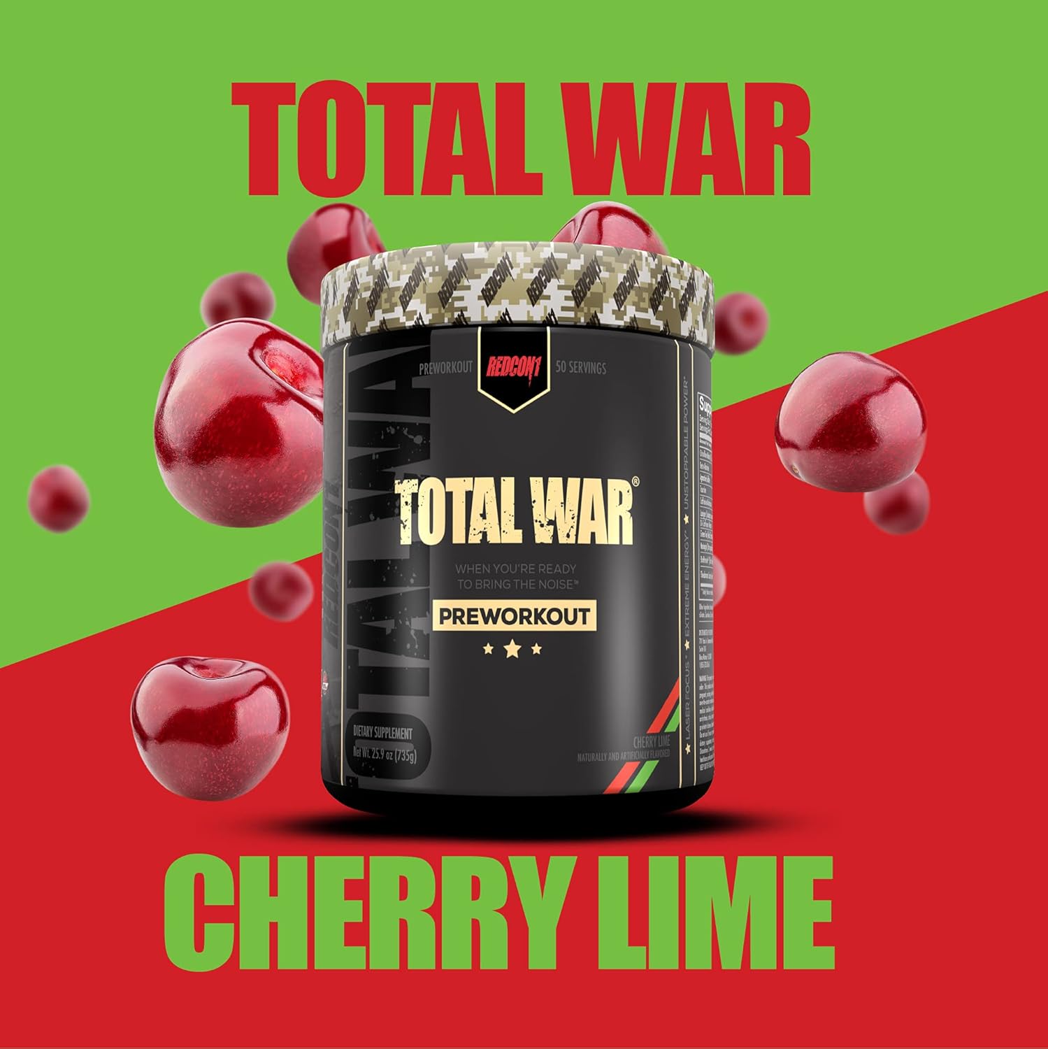 Amazon Com Redcon1 Total War Pre Workout Powder 50 Servings Boost Energy Increase Endurance And Focus Beta Alanine 350mg Caffeine Citrulline Malate Nitric Oxide Booster Keto Friendly Cherry Lime Health Household