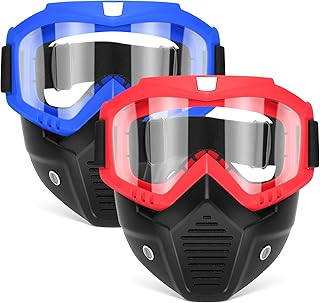 POKONBOY 2 Pack Tactical Mask with Goggles Compatible with Nerf Rival, Apollo, Zeus, Khaos, Atlas, & Artemis Blasters Rival Mask Red & Blue