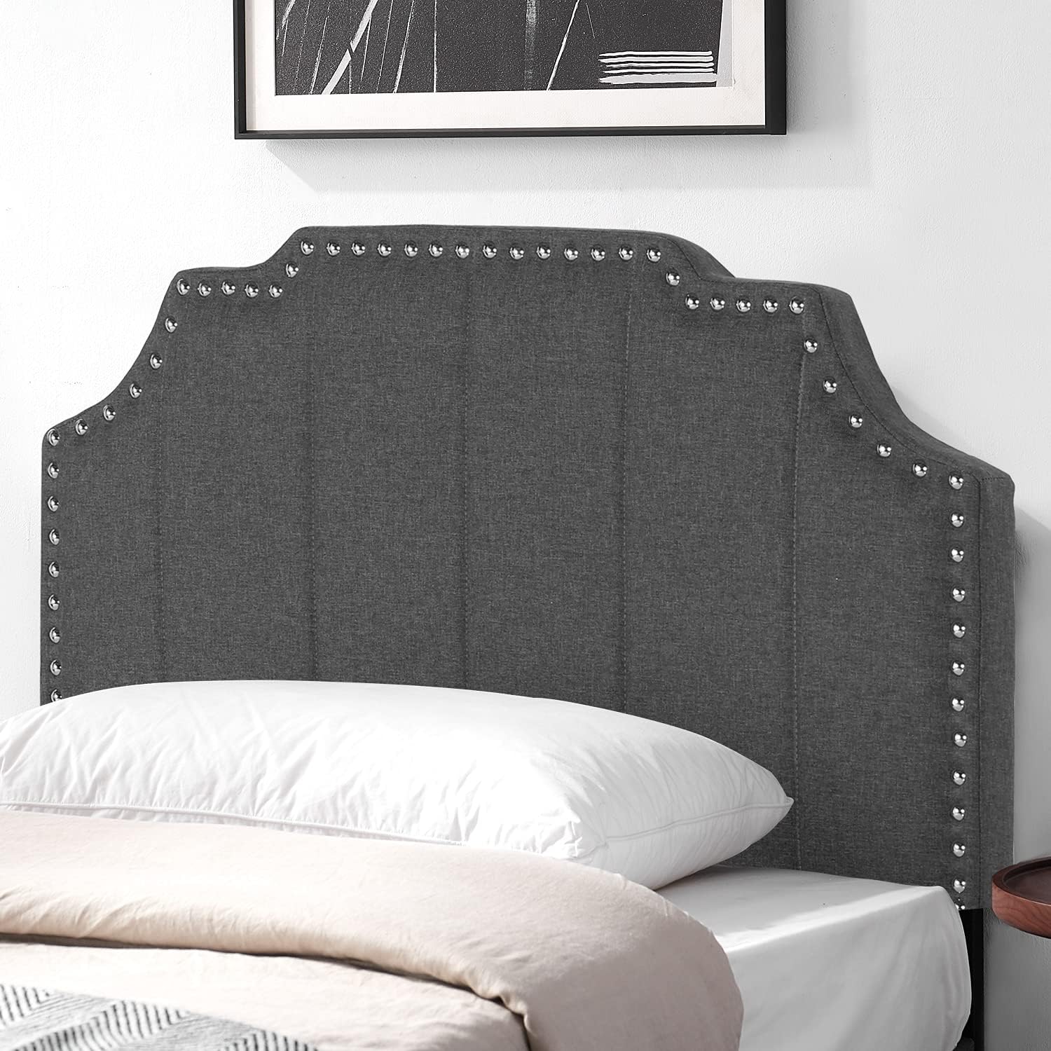 VECELO Upholstered Nail Trim Decor Headboards Fabric Modern Bed Backboard, Twin