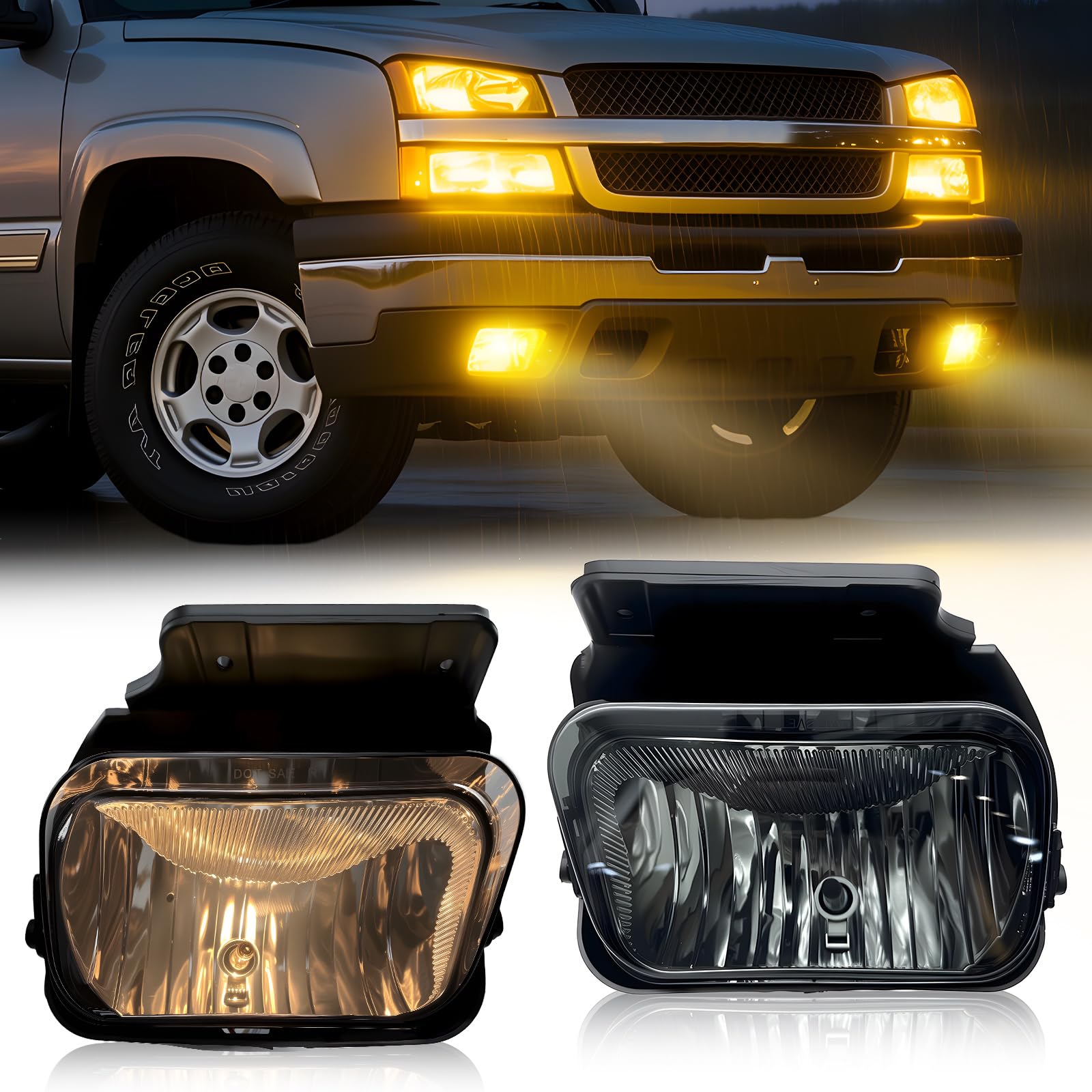 Fog Lights Compatible with 1999-2002 Chevy Silverado 1500 2500/2001 2002 Silverado 1500HD 2500HD 3500/2000-2006 Tahoe Suburban 1500 2500(Clear Lens) — view 11