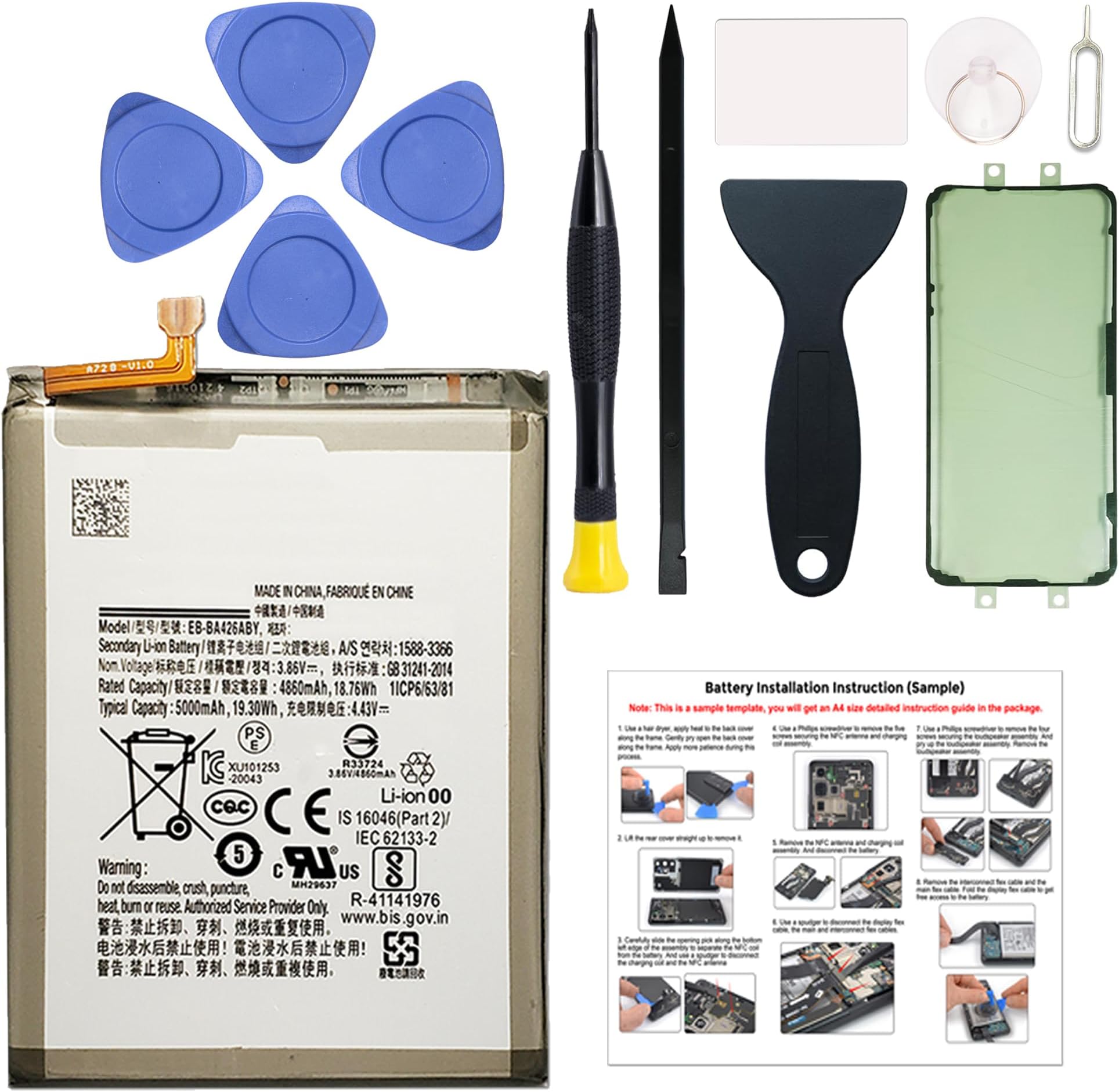 Fit for Galaxy A72 Battery Replacement, with Installation Manual EB-BA426ABY Battery for Samsung Galaxy A72 with Repair Toolkit SM-A725F, SM-A725F/DS, SM-A725M, SM-A725M/DS, EB-BG981ABA