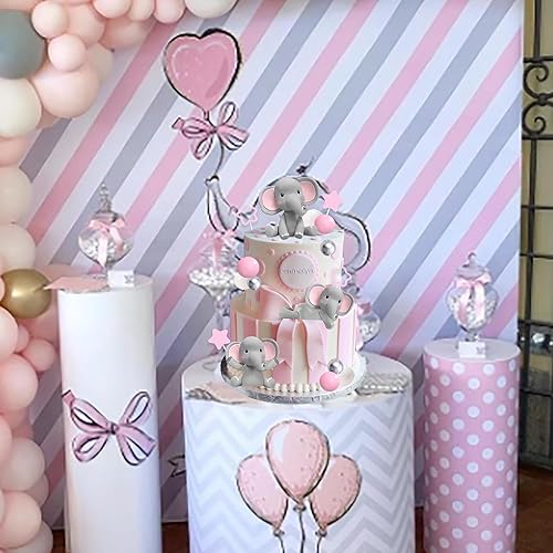 Miniatura 7 de DRWATE 32 piezas de decoración de pastel de elefante con mini elefante, bolas de perlas azules y blancas para baby shower, niña, tema de elefante,