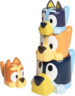 TOMY Toomies Bluey Family Pourers Bath Toys - Stacking Nesting Cups with Bluey, Bingo, Bandit & Chilli - 4pc for Bath, Pool, Beach - Ages 18M+