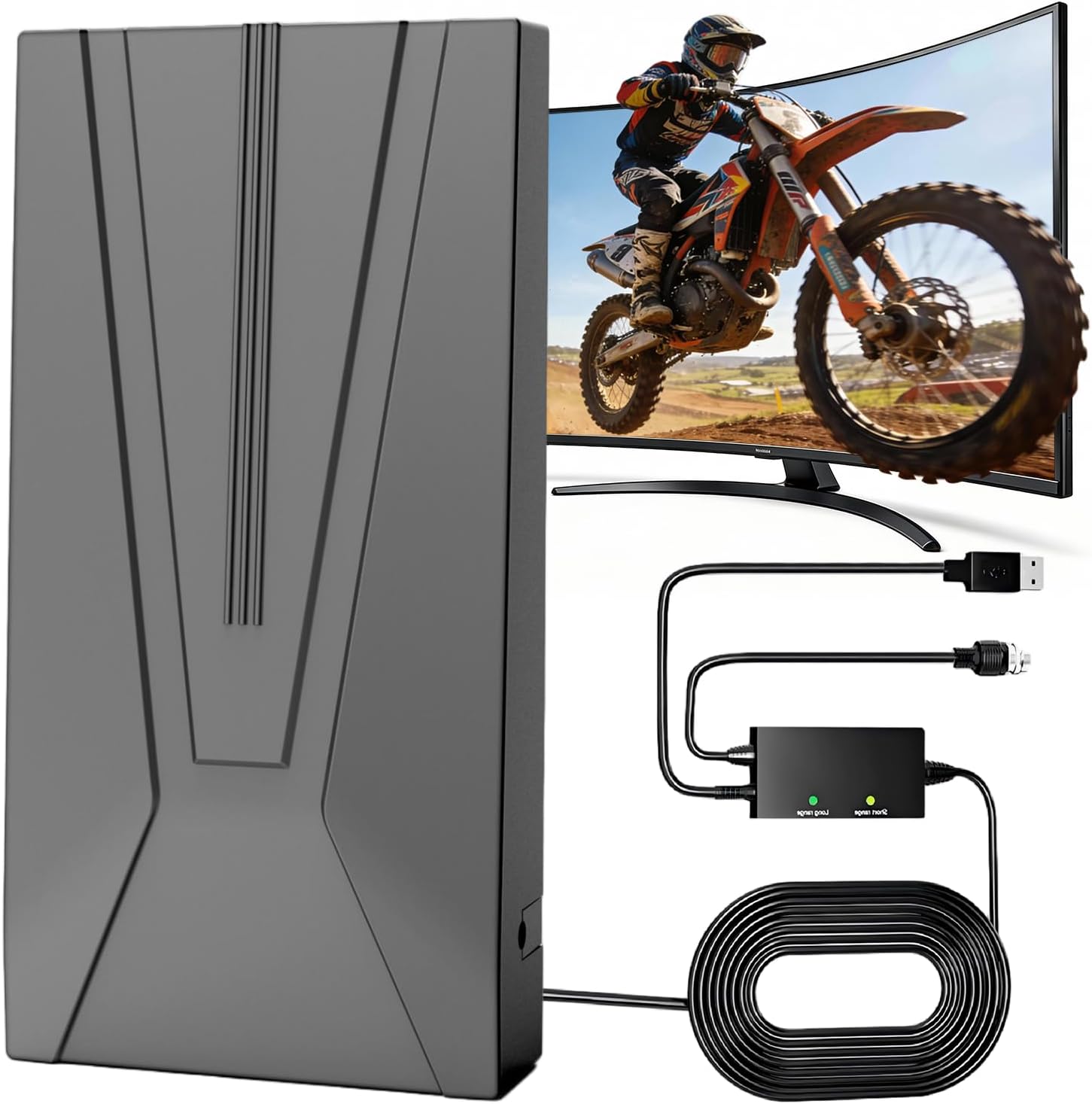 2026 Upgraded Indoor TV Antenna Up to 2200+ Miles Long Range HD Digital Antenna for Smart TV, Strongest with 16ft Coax Cable & Amplified Signal Booster Supports 4K 8K 1080p All TVs
