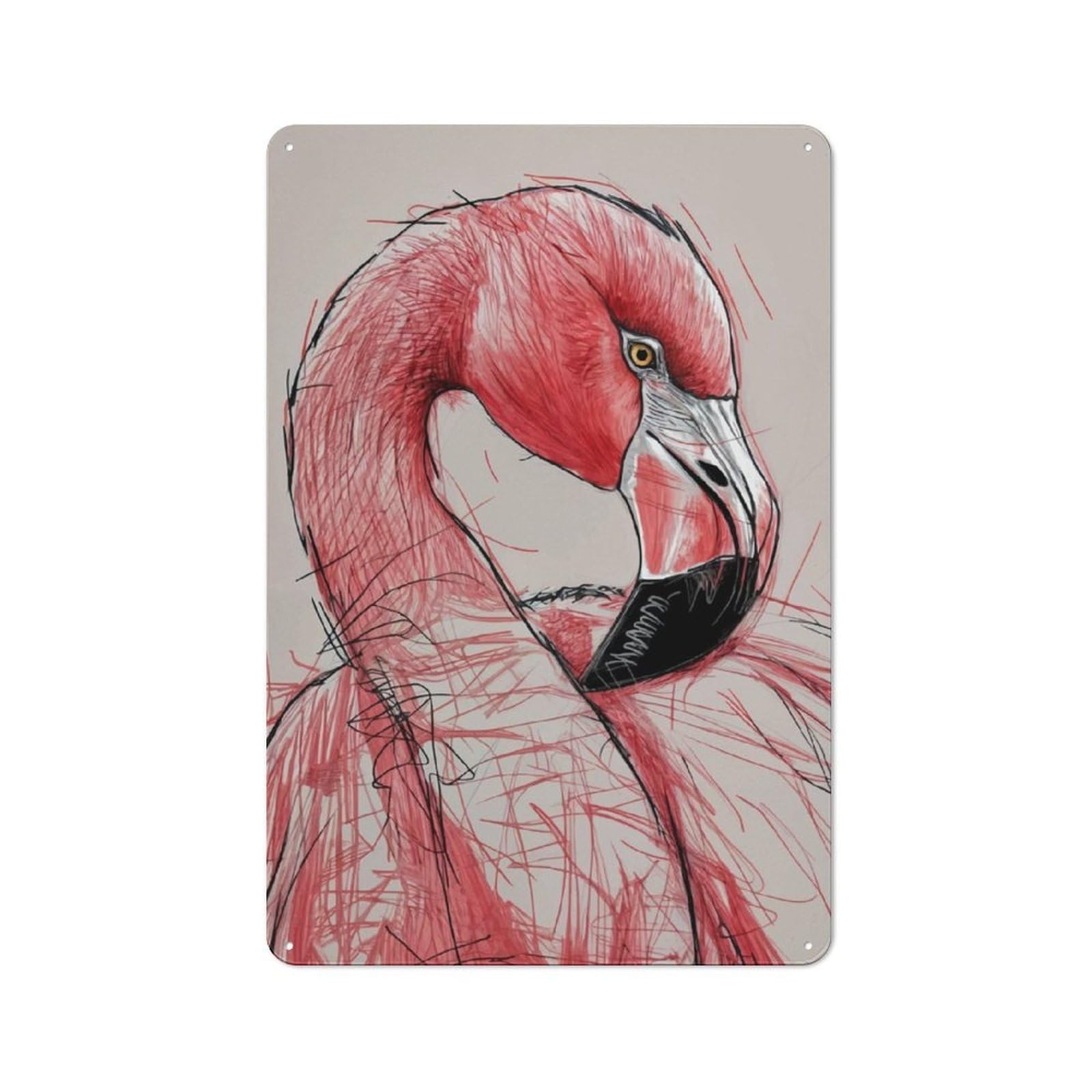 Junmoney Pink Flamingo Drawing Rustic Metal Sign 30X20cm For Lounge Or Reading Corner, For Reading Corner Decorators