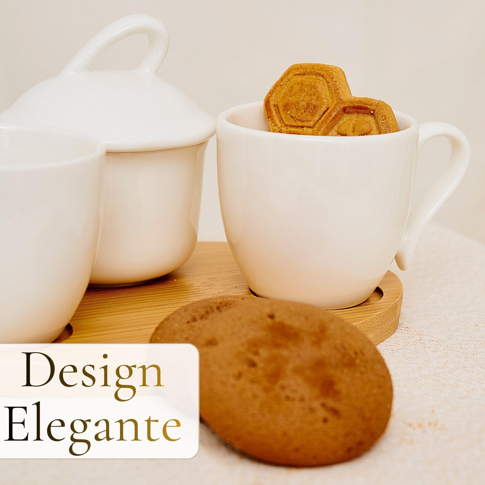 NAMAI - Set di 2 Tazzine Da Caffe, 1 Zuccheriera e 1 Vassoio in Bamboo, New Bone China, Adatte in Lavastoviglie e Microonde, Idea Regalo