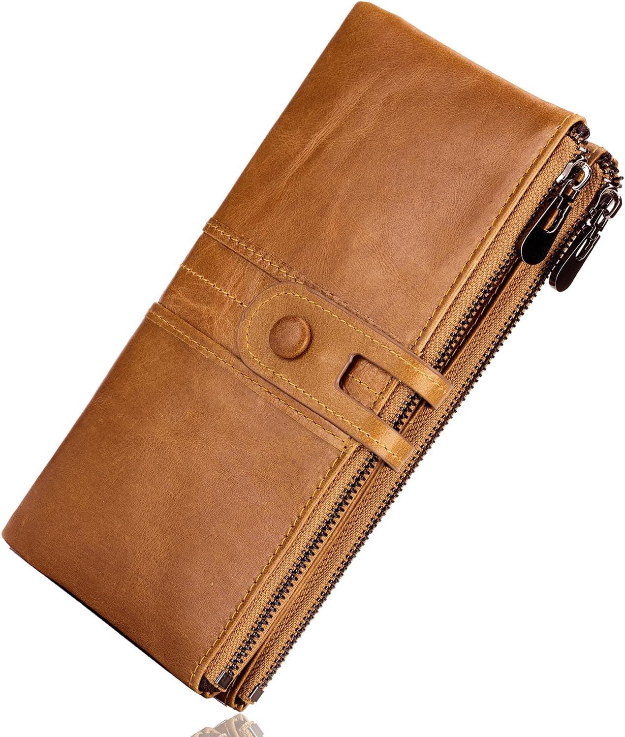 Genuine Leather Women's Wallets,Multi-Function Slim Bifold Zipper Clutch Purse,Large Capacity Card Holder with RFID Blocking
