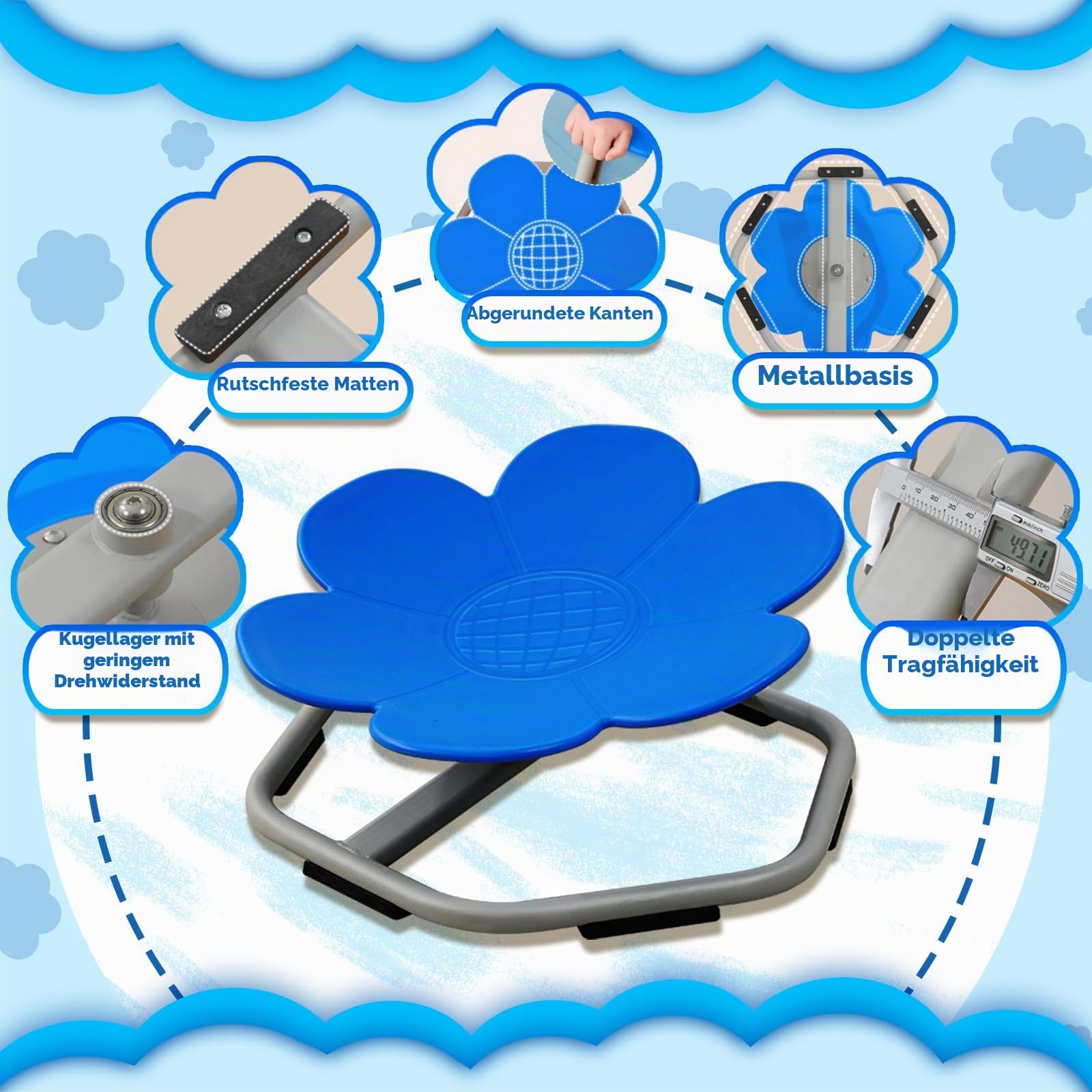 Karussell Kinder-Drehstuhl 360°,Balance Drehhocker zur Förderung von Koordination & Gleichgewicht,Sensorikspielzeug für Jungen/Mädchen,Ideal bei Autismus & ADHS (Blau)