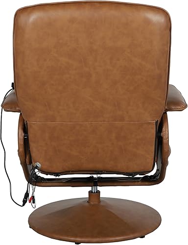 Miniatura 9 de EMMA + OLIVER Chelsea - Sillón reclinable de masaje ajustable con bolsillos laterales profundos y otomana con base envuelta en piel sintética marrón