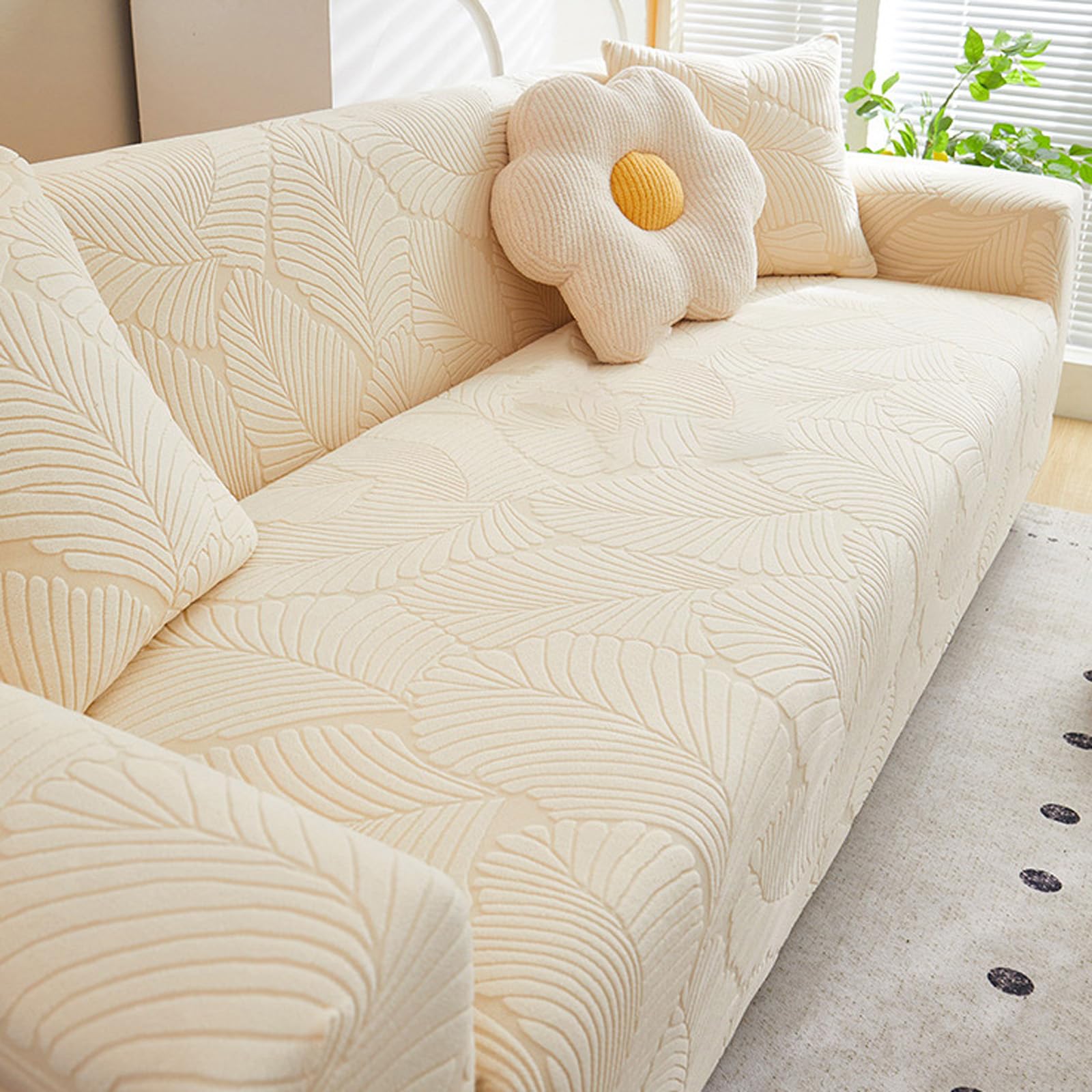 Yujoqup B-Beige Stretch Sofa Covers Full Coverage Sofa Slipcovers 1 2 3 4 Seater, Soft Fleece Settee Cover With Elastic Bottom, Washable Couch Covers(Size:3 Seater(190Cm-230Cm),Color:b-Beige)