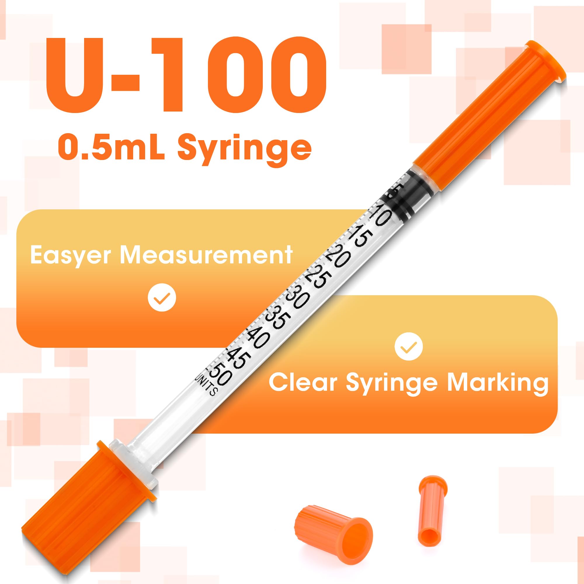 100 Pack 0.5ml Disposable Syringes with 31G 5/16" (8mm) Fixed Needle - U-100 Precise Scale, Low Dead Space, Individually Wrapped — Amazon image 4