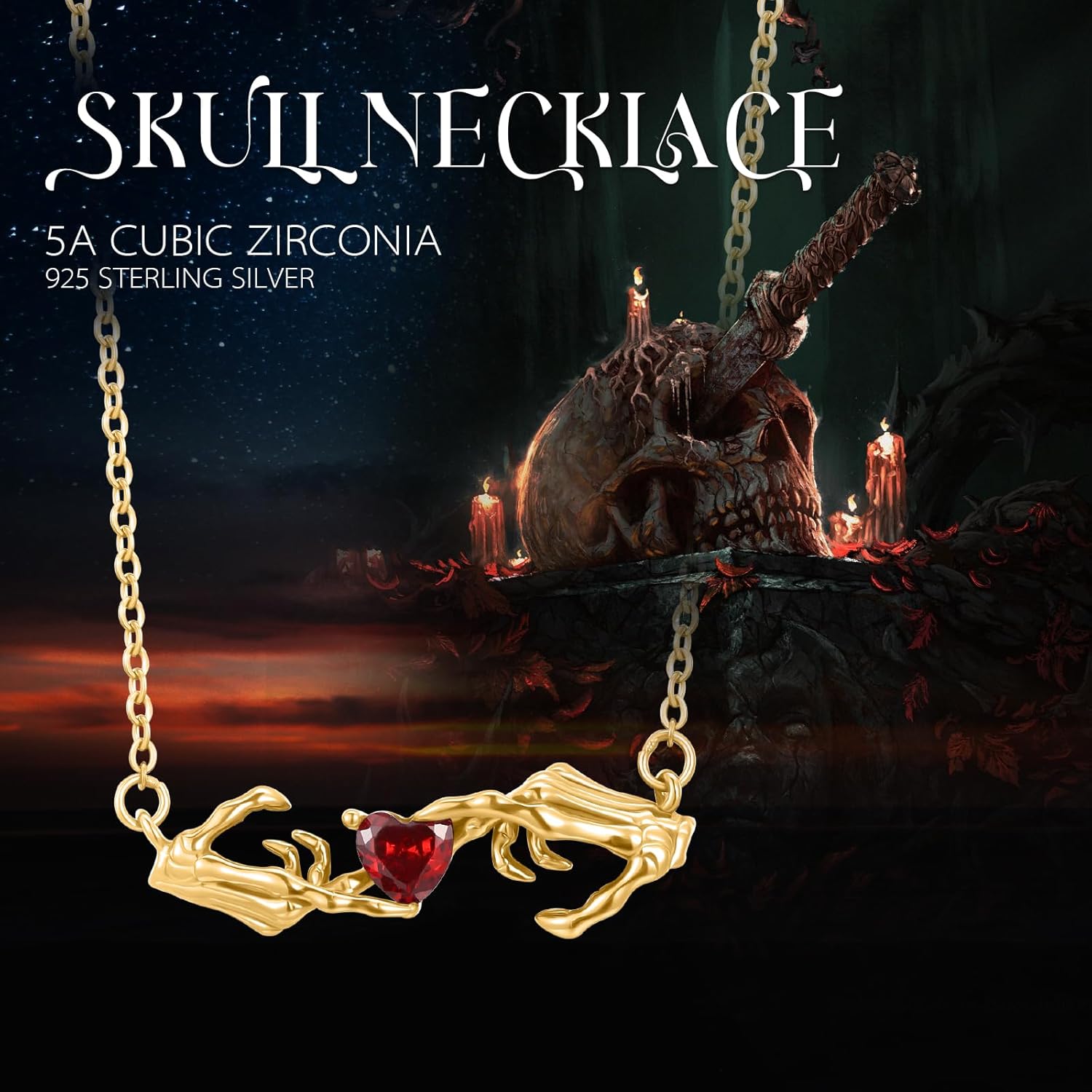 Skull Necklace 925 Sterling Silver Gothic Skull Pendant Necklace Gothic Jewelry Halloween Jewelry Gifts for Women Men - Image 6