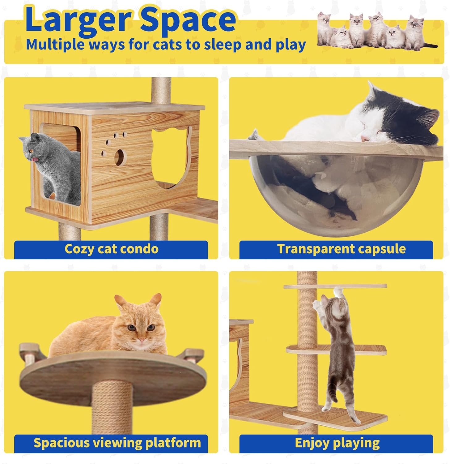 review Cat Tree, Wooden Cat Tree, 6 Multi-Level Jumping Platforms Wood Cat Tree, Modern Cat Tree Tower with 12 Scratching Posts, Space Capsules, Condo, Climbing Step, 59.6'' Cat Trees for Indoor Large Cats