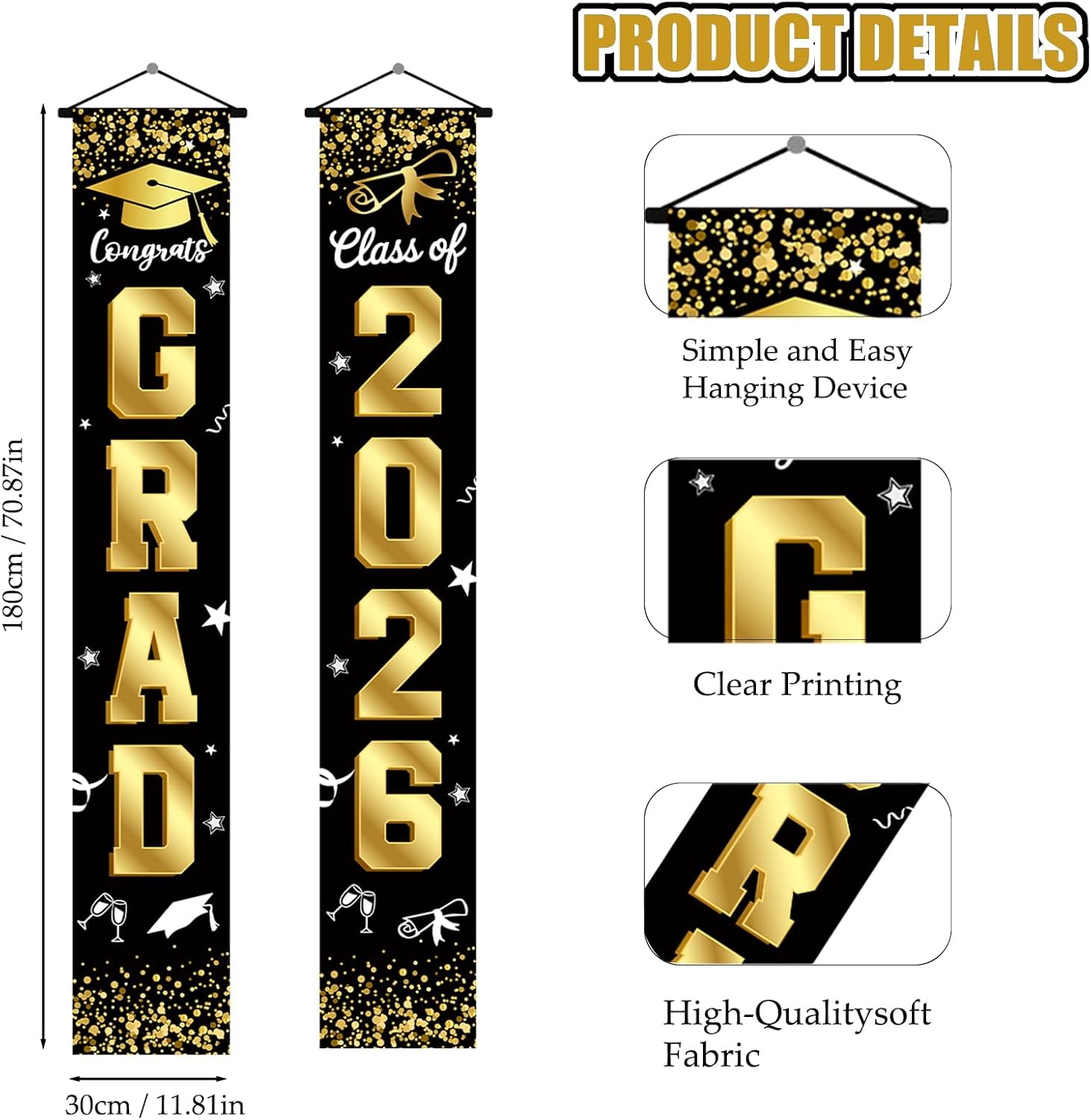 Class of 2026 Graduation Banner Door Porch Signs - Black and Gold Grad Party Decorations,Graduation Party Decorations for Door Wall, Hanging Graduation Decor for 2026 Graduation Decorations (gold) - Image 3