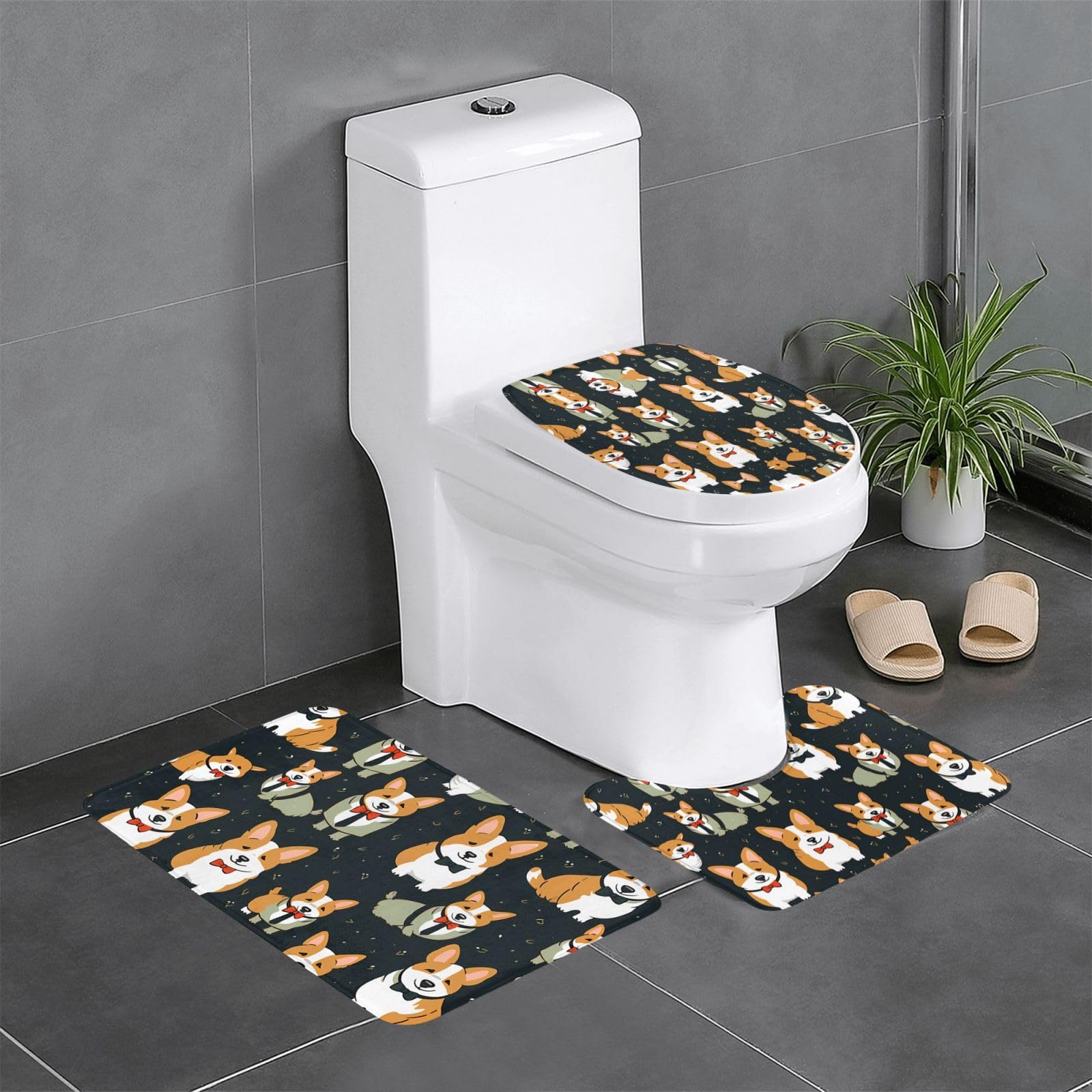 Tapis de salle de bain Corgi lot de 3 antidérapants 61x41 cm