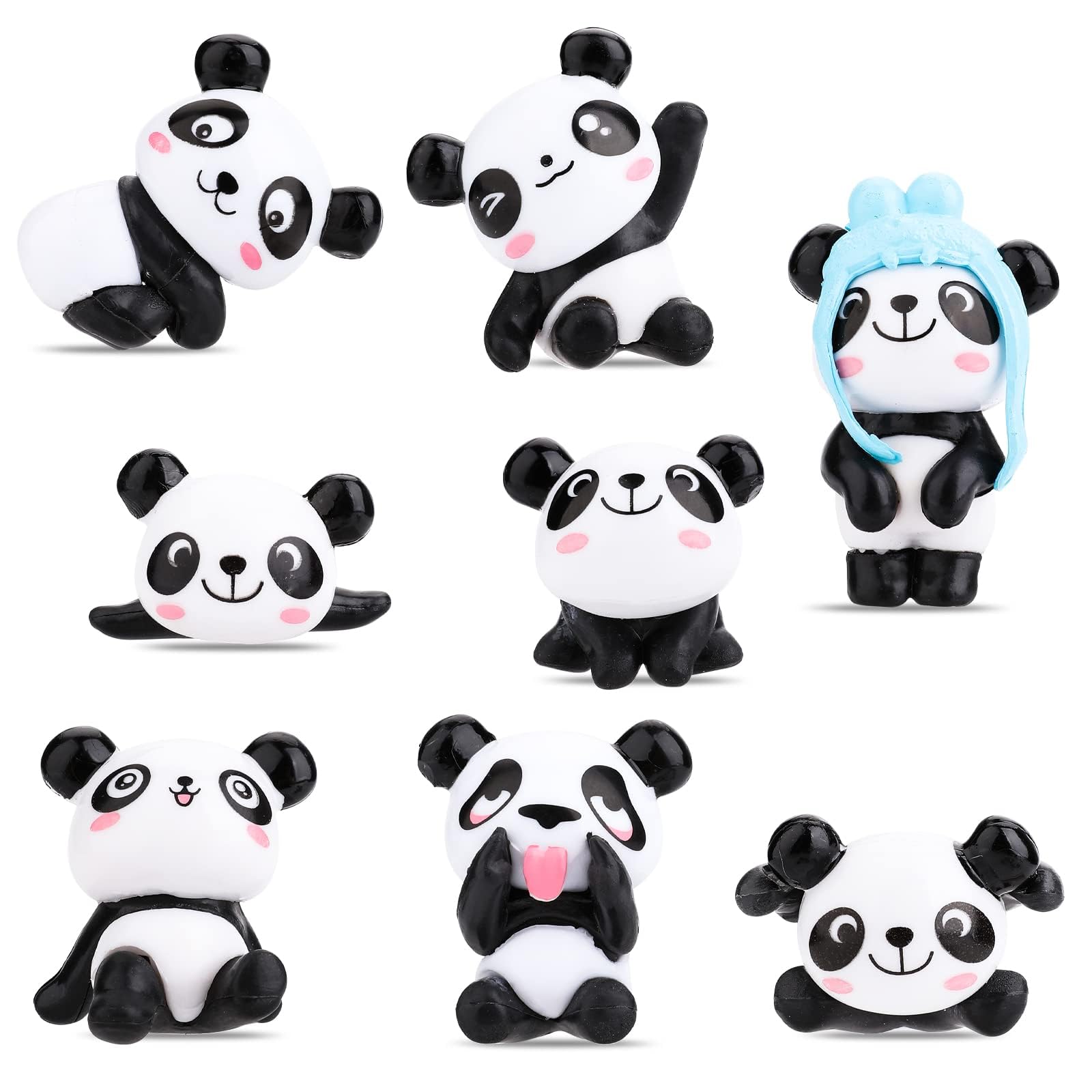 Panda Figures Cake Toppers, 8 Pack Pandas Birthday Cake Figures， Cute Panda Figure Ornaments, Mini Panda Miniature Ornament Happy Birthday Baby Shower Party Cupcake Craft Panda Toy Set for Kids