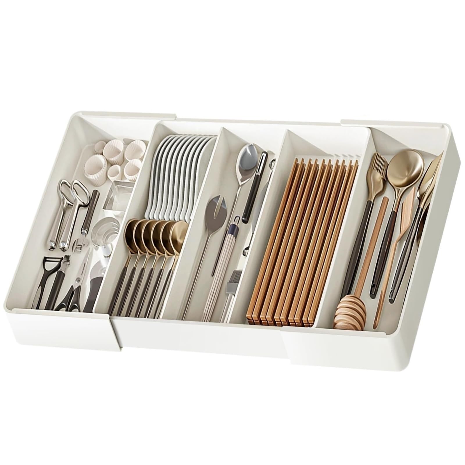 CIGPKLO Drawer Dividers Drawer Organizer, Cutlery Tray For Kitchen, Expandable Utensil With Compartment, Spoons Forks Knives Holder