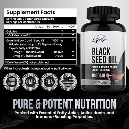 Miniatura 4 de Aceite de semilla negra de 1000 mg  Cápsulas blandas de Nigella Sativa prensadas en frío para la salud inmunológica, del corazón, de las