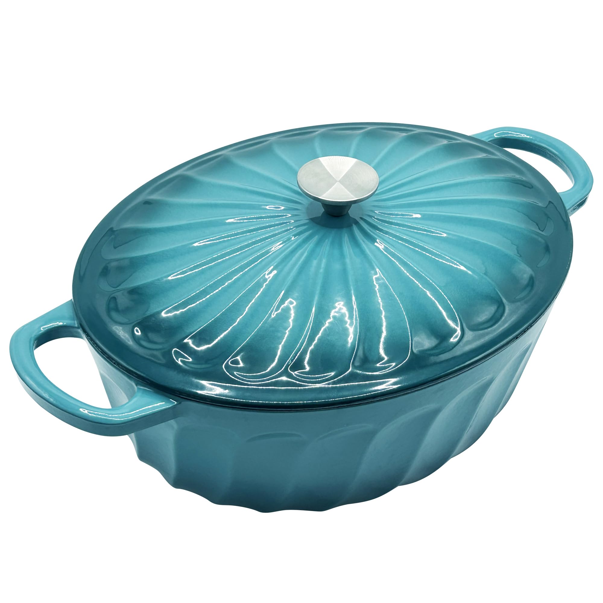 Enameled Oval Dutch Oven Pot with Lid, 7 QT Cast Iron Dutch Oven with Dual Handles for Cooking, Bread Baking, Frying, Non-stick Enamel Coated Oven (Blue-Green)
